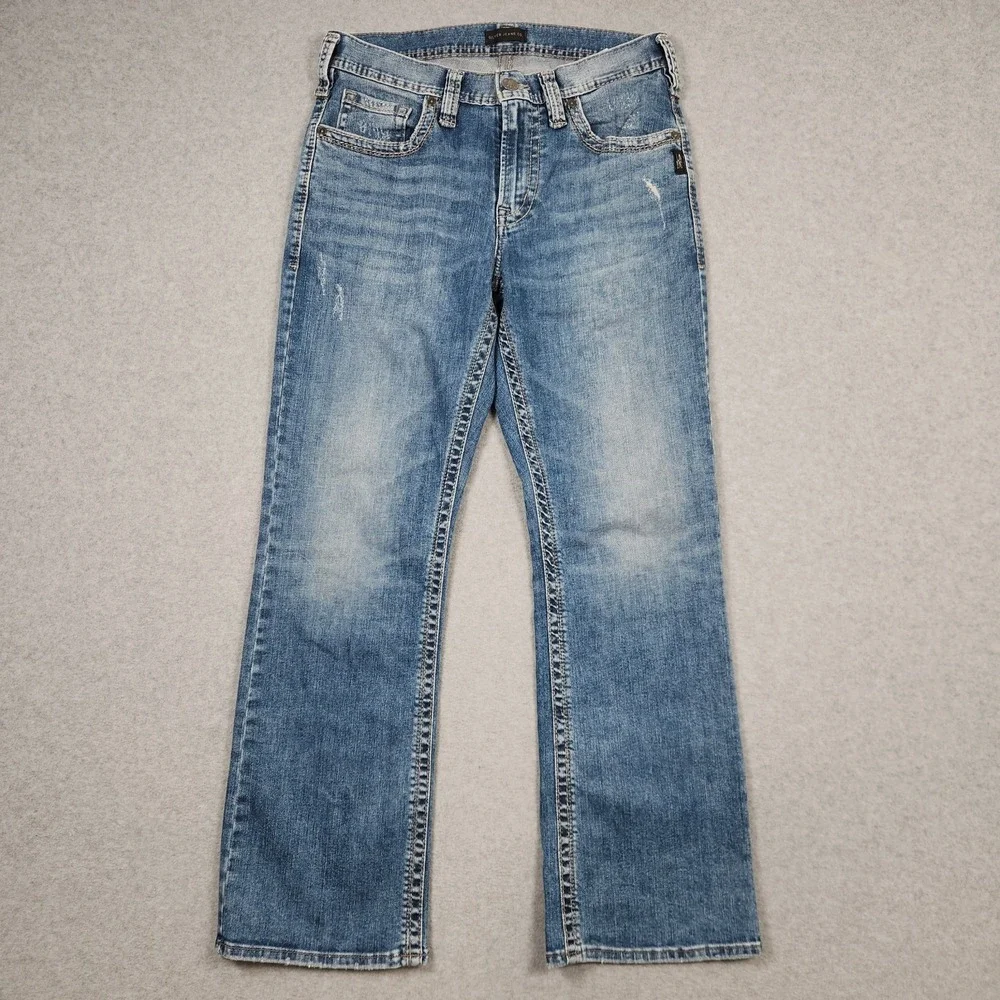Silver Jeans 30x30 Blue Craig Relaxed Bootcut Stretch Light Wash Western Whisker